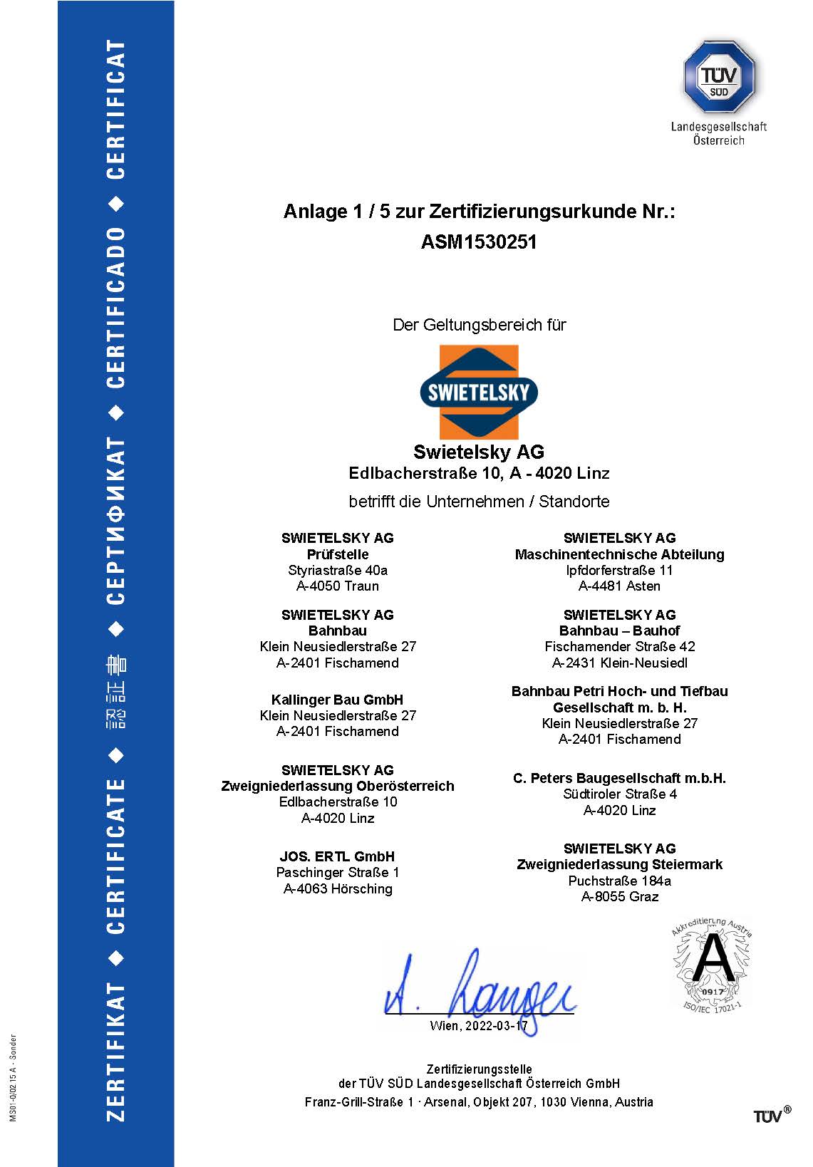 Seiten Aus Zertifikat A4 45001 Haupt+Anlagen Swietelsky D 2