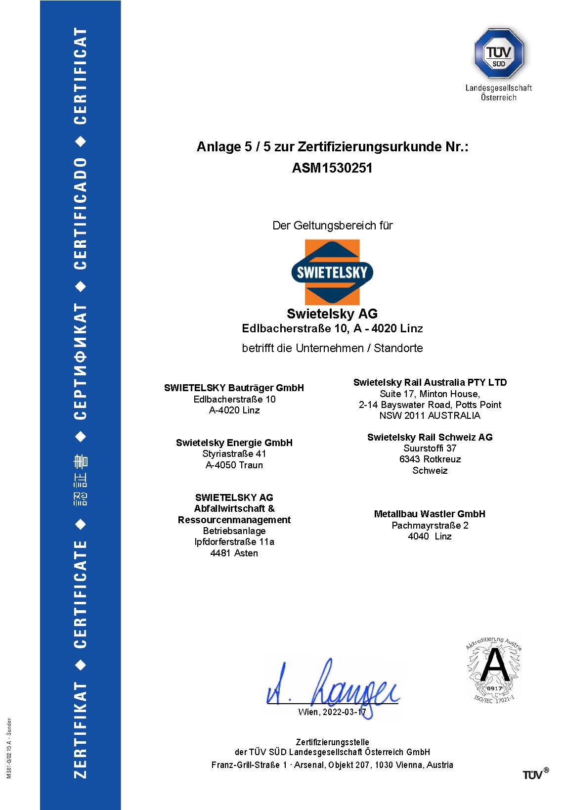 Seiten Aus Zertifikat A4 45001 Haupt+Anlagen Swietelsky D 6