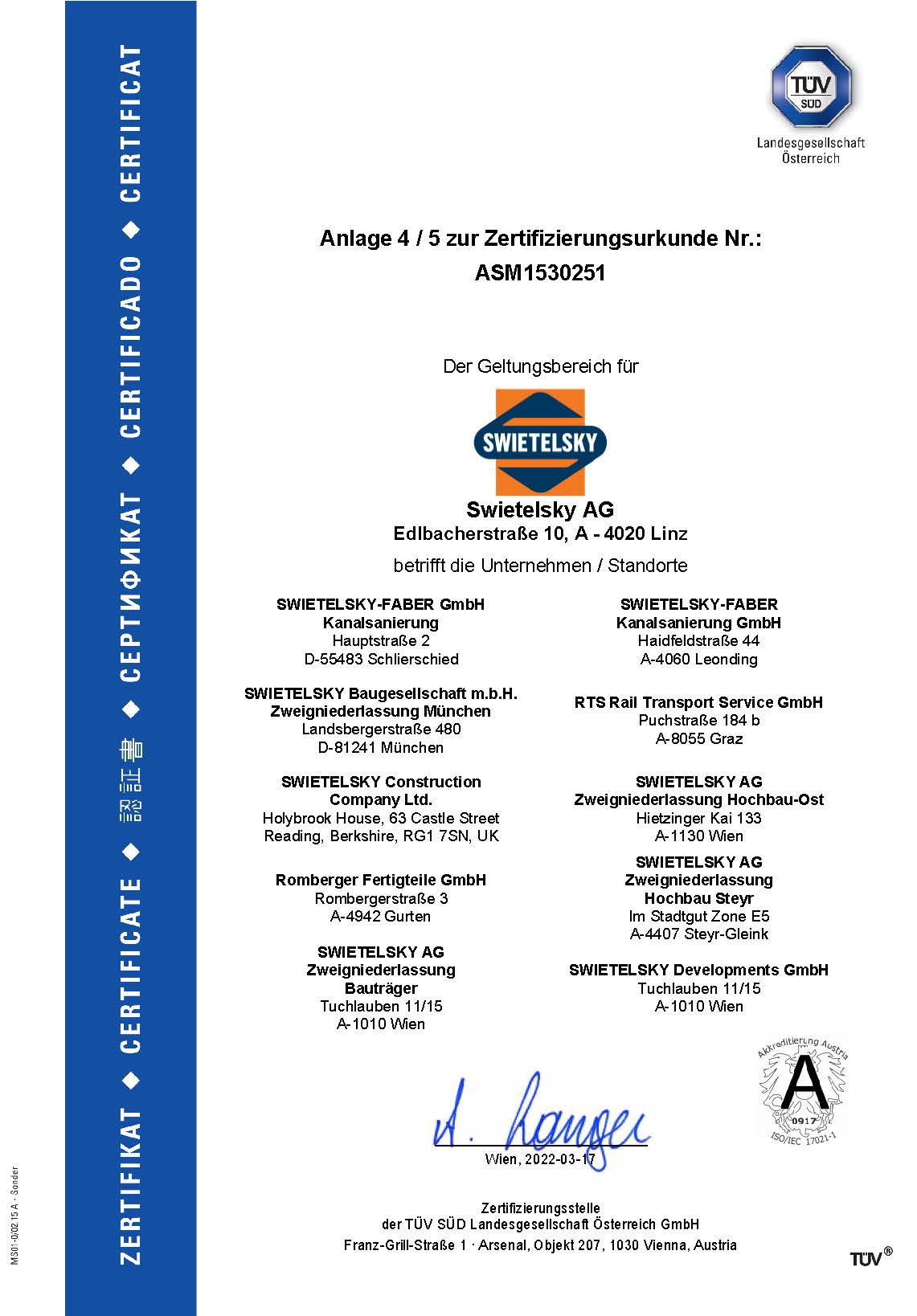 Seiten Aus Zertifikat A4 45001 Haupt+Anlagen Swietelsky D 5