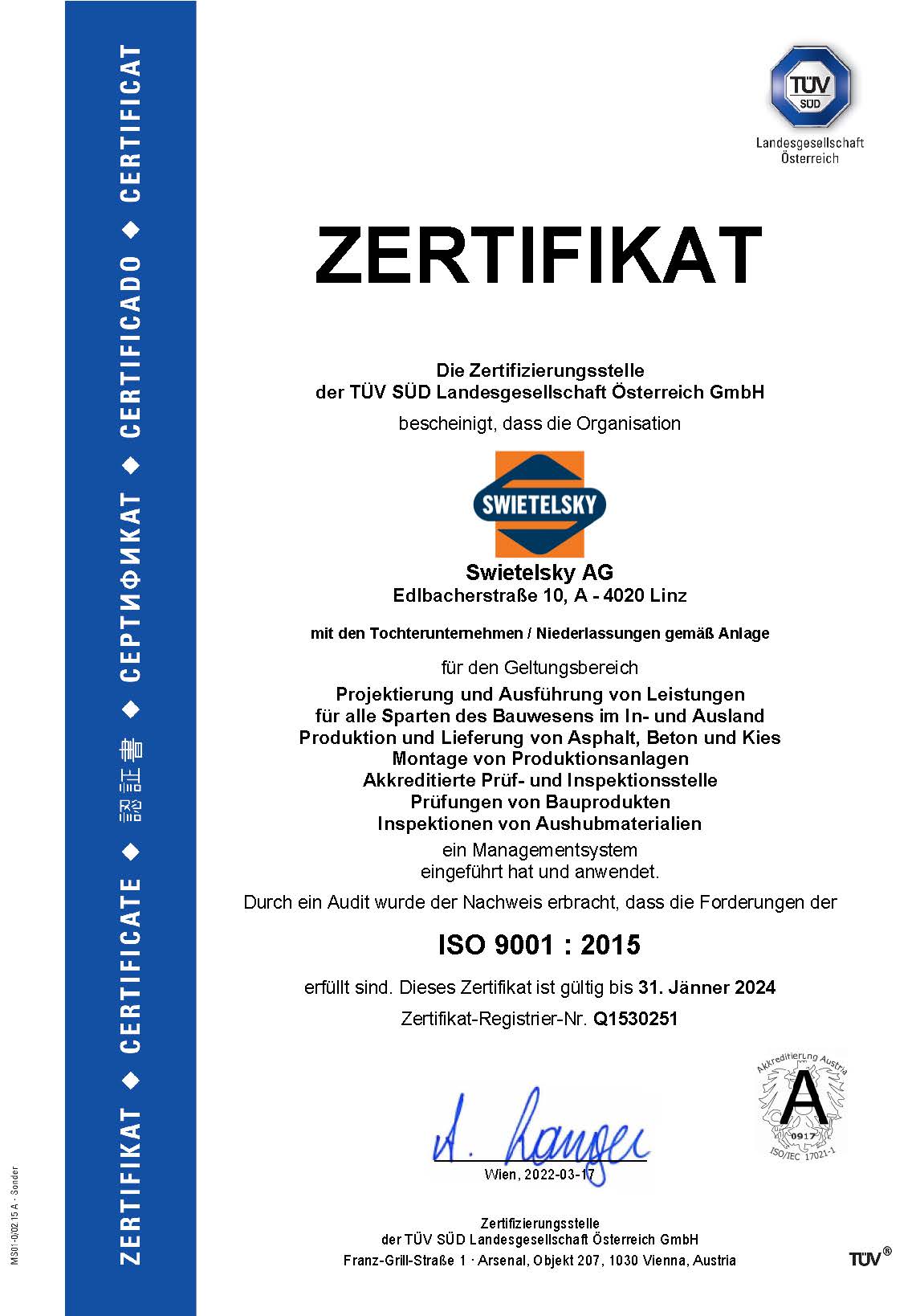 Seiten Aus Zertifikat A4 9001 Haupt+Anlagen Swietelsky D