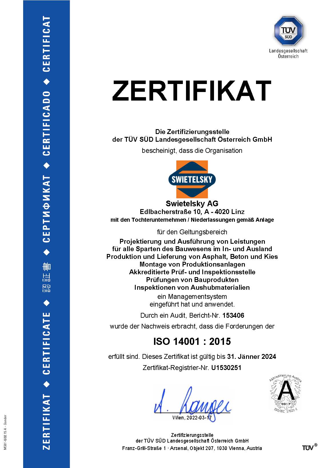 Seiten Aus Zertifikat A4 14001 Haupt+Anlagen Swietelsky D